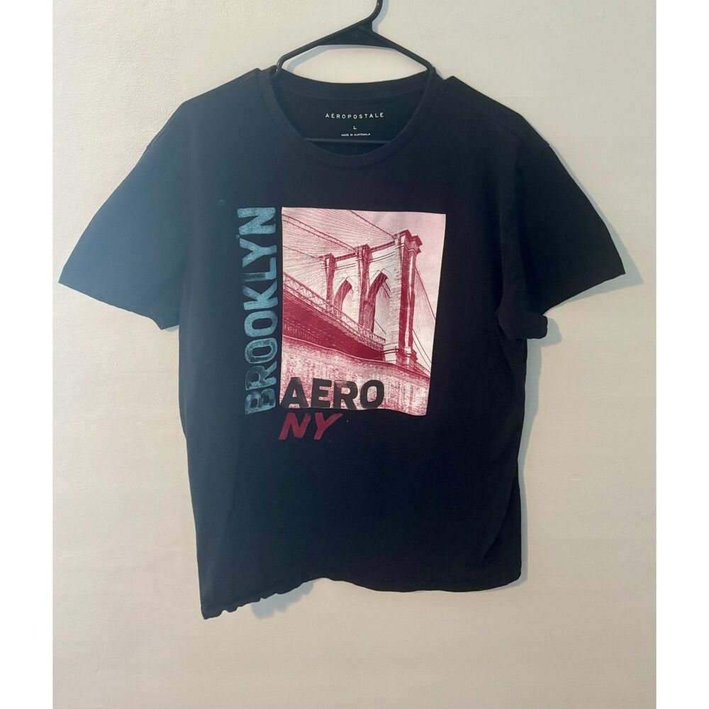 Aeropostale Brooklyn NY Graphic T-Shirt Black Size L Short Sleeve AERO Tee